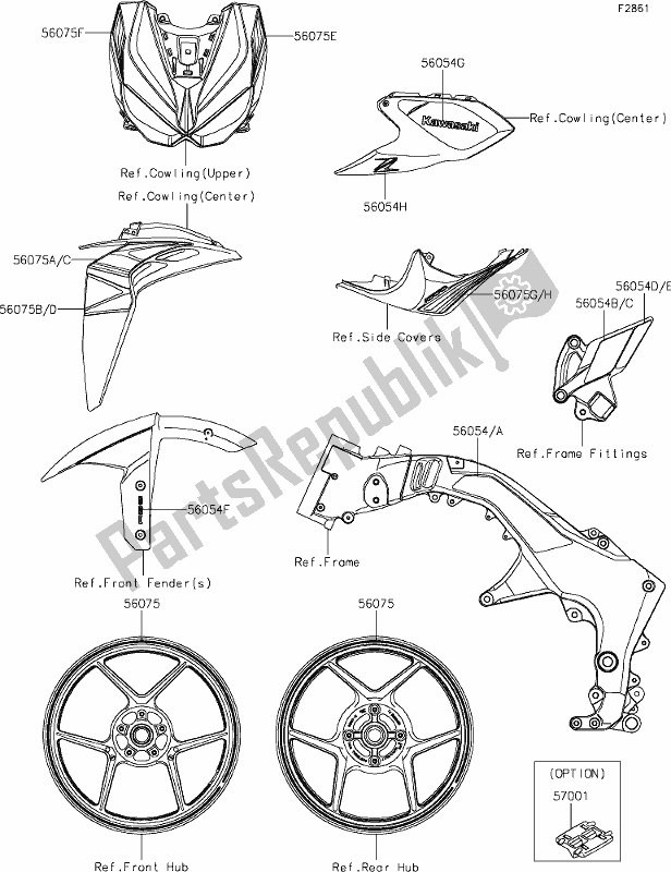 Alle onderdelen voor de 60 Decals van de Kawasaki Z 1000 2021