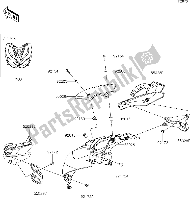 All parts for the 61 Cowling(upper) of the Kawasaki Z 1000 2021