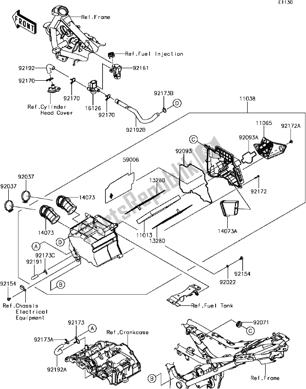 All parts for the B-6 Air Cleaner of the Kawasaki Z 300 2017