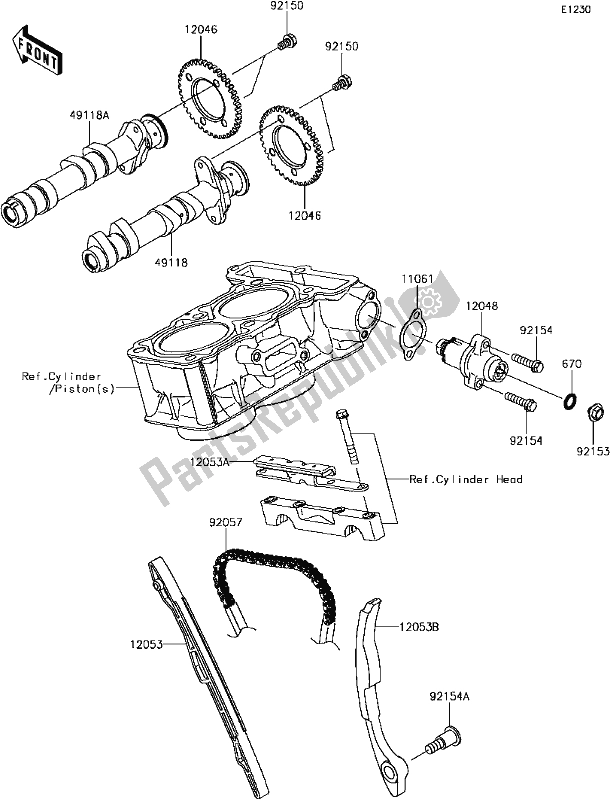 Alle onderdelen voor de B-9 Camshaft(s)/tensioner van de Kawasaki Z 300 2017