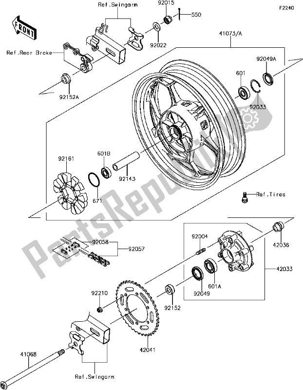 Alle onderdelen voor de D-14rear Hub van de Kawasaki Z 300 2017