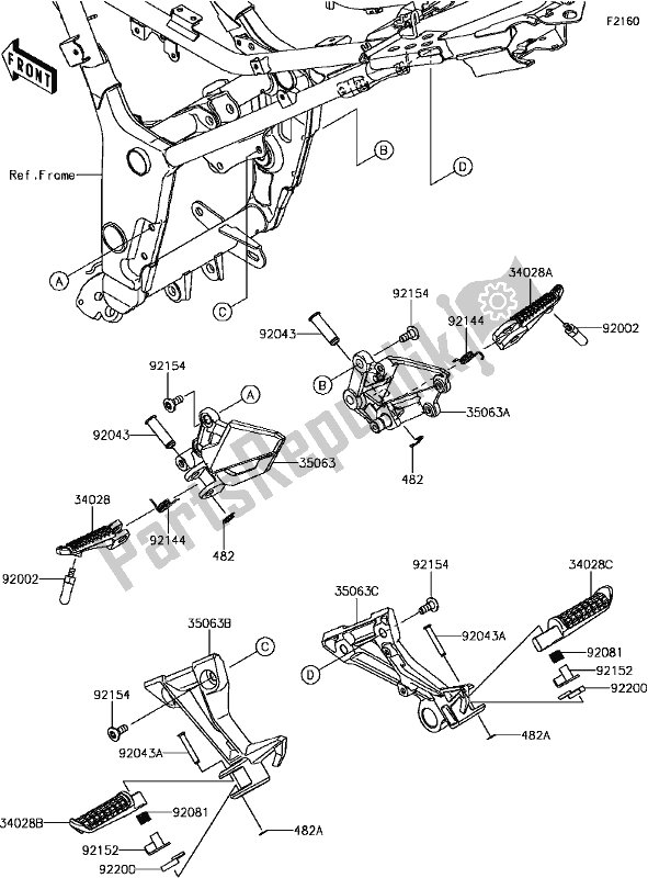 Alle onderdelen voor de D-8 Footrests van de Kawasaki Z 300 2017