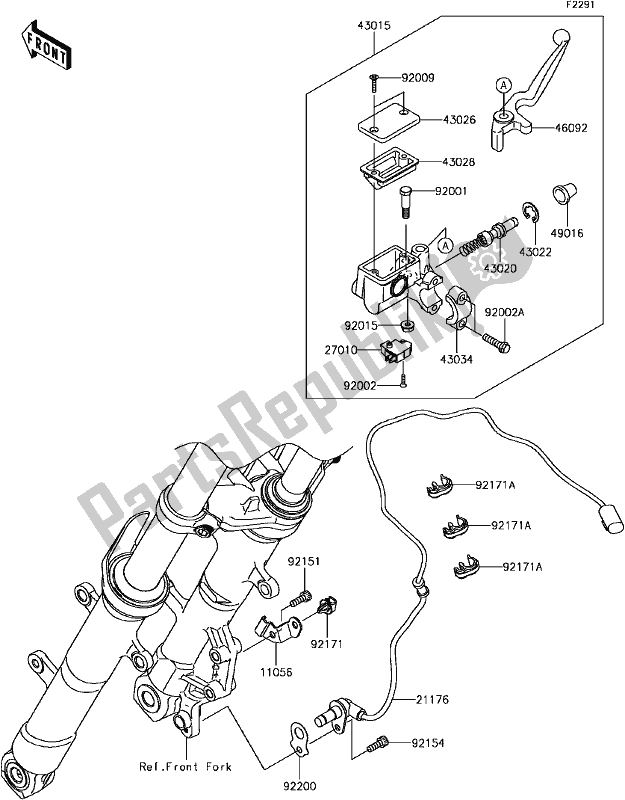 All parts for the E-5 Front Master Cylinder of the Kawasaki Z 300 2017