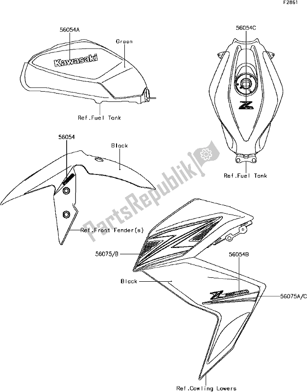 All parts for the F-11decals(green)(bff) of the Kawasaki Z 300 2017