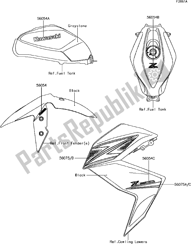 Todas las partes para F-12decals(graystone)(bff) de Kawasaki Z 300 2017