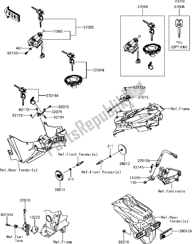 All parts for the F-8 Ignition Switch of the Kawasaki Z 300 2017