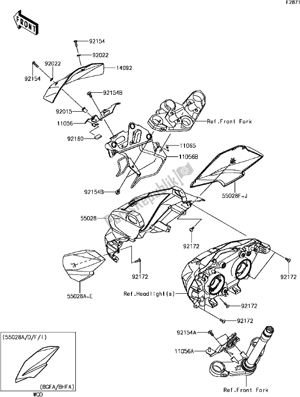 Alle onderdelen voor de G-5 Cowling van de Kawasaki Z 300 2017