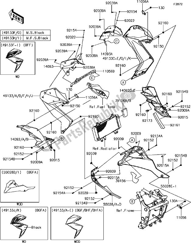 Todas as partes de G-6 Cowling Lowers(1/2) do Kawasaki Z 300 2017