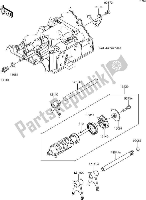 All parts for the 11 Gear Change Drum/shift Fork(s) of the Kawasaki Z 300 2018