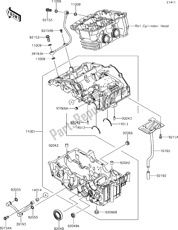 Alle onderdelen voor de 13 Crankcase van de Kawasaki Z 300 2018