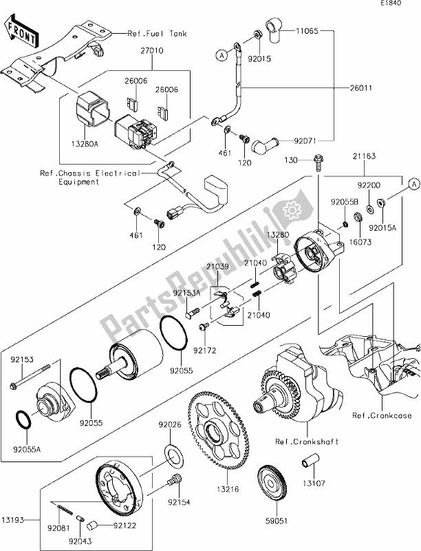 All parts for the 22 Starter Motor of the Kawasaki Z 300 2018