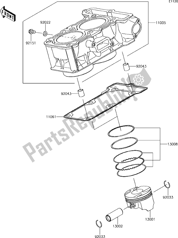 All parts for the 3 Cylinder/piston(s) of the Kawasaki Z 300 2018