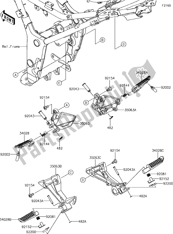 Tutte le parti per il 30 Footrests del Kawasaki Z 300 2018