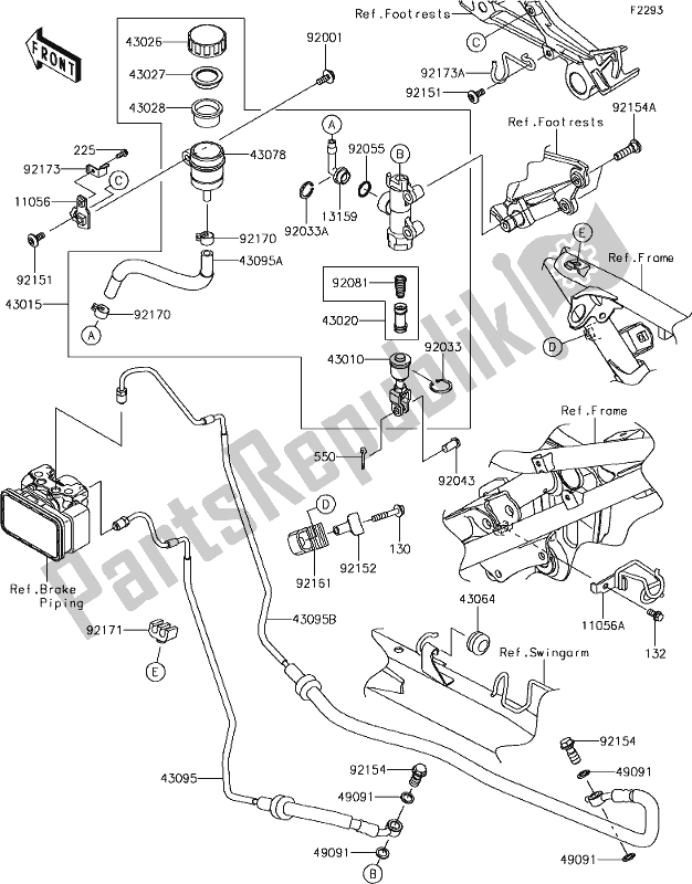 All parts for the 41 Rear Master Cylinder of the Kawasaki Z 300 2018