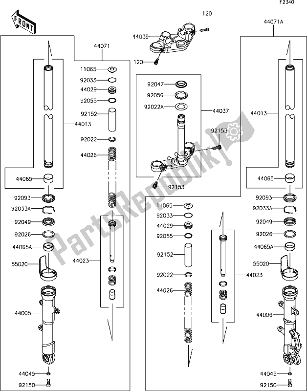 All parts for the 44 Front Fork of the Kawasaki Z 300 2018