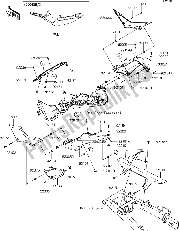 Alle onderdelen voor de 49 Side Covers/chain Cover van de Kawasaki Z 300 2018