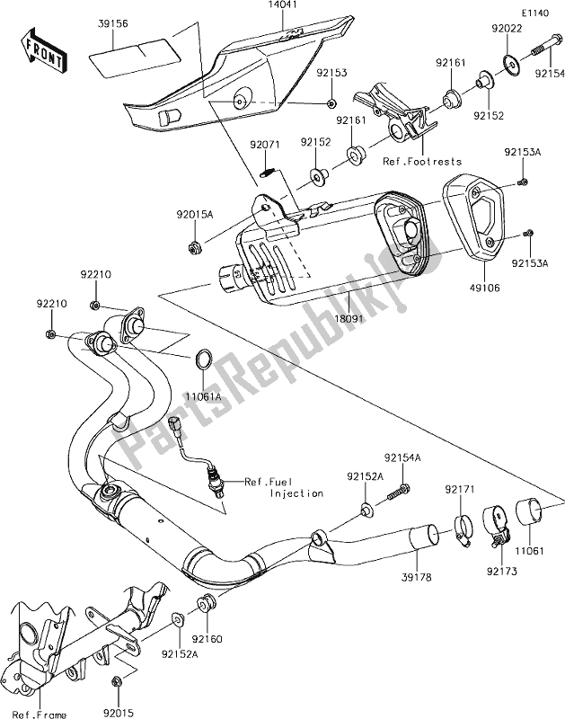 All parts for the 5 Muffler(s) of the Kawasaki Z 300 2018