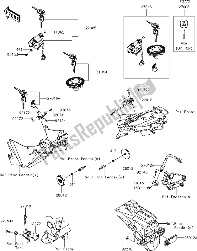 All parts for the 54 Ignition Switch of the Kawasaki Z 300 2018
