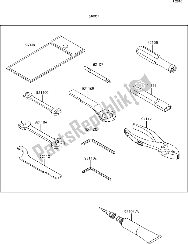 Alle onderdelen voor de 55 Owner's Tools van de Kawasaki Z 300 2018