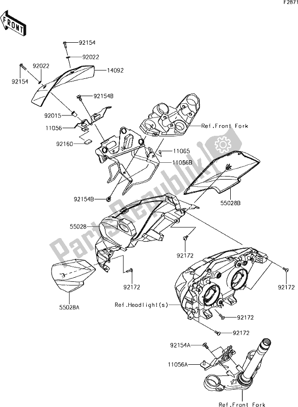 Alle onderdelen voor de 58 Cowling van de Kawasaki Z 300 2018