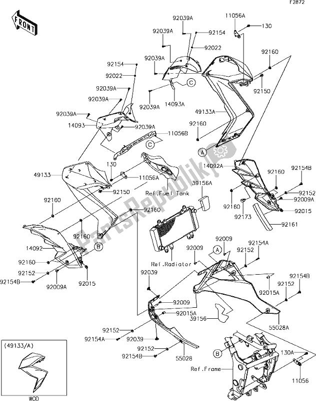 All parts for the 59 Cowling Lowers of the Kawasaki Z 300 2018