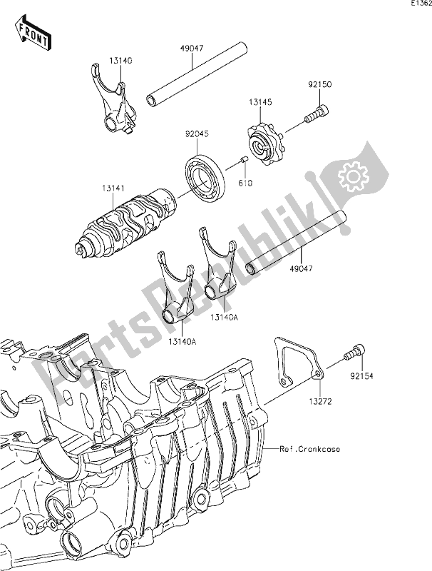 All parts for the 12 Gear Change Drum/shift Fork(s) of the Kawasaki Z 400 2019