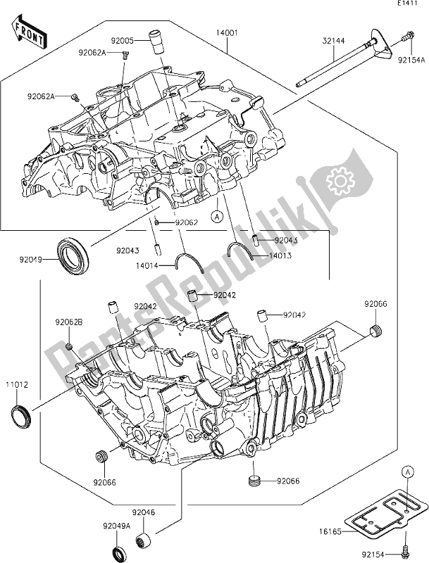 All parts for the 14 Crankcase of the Kawasaki Z 400 2019