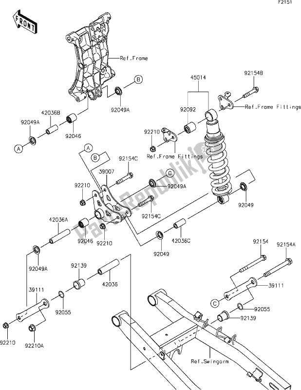 All parts for the 33 Suspension/shock Absorber of the Kawasaki Z 400 2019