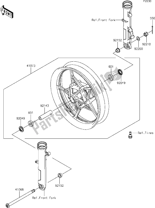 All parts for the 39 Front Hub of the Kawasaki Z 400 2019