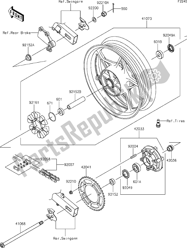 All parts for the 40 Rear Hub of the Kawasaki Z 400 2019