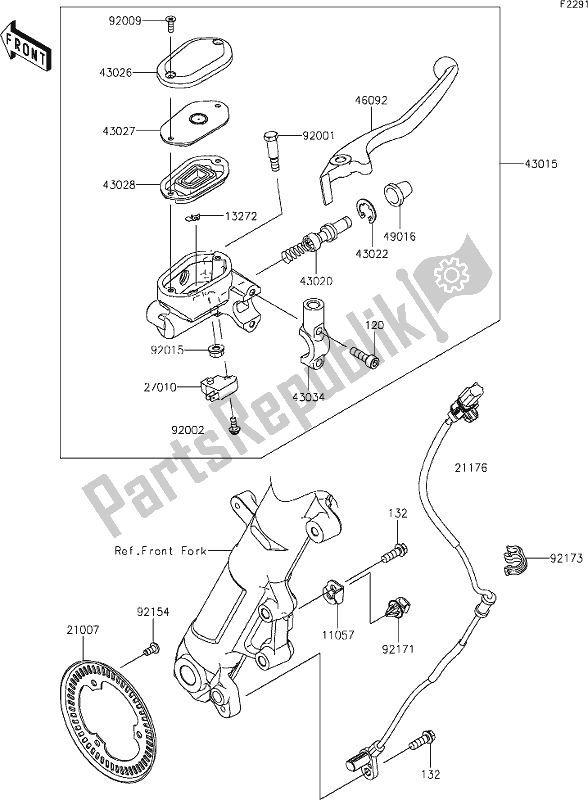 All parts for the 43 Front Master Cylinder of the Kawasaki Z 400 2019