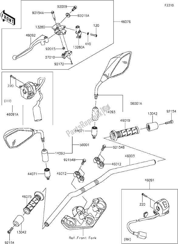 All parts for the 47 Handlebar of the Kawasaki Z 400 2019