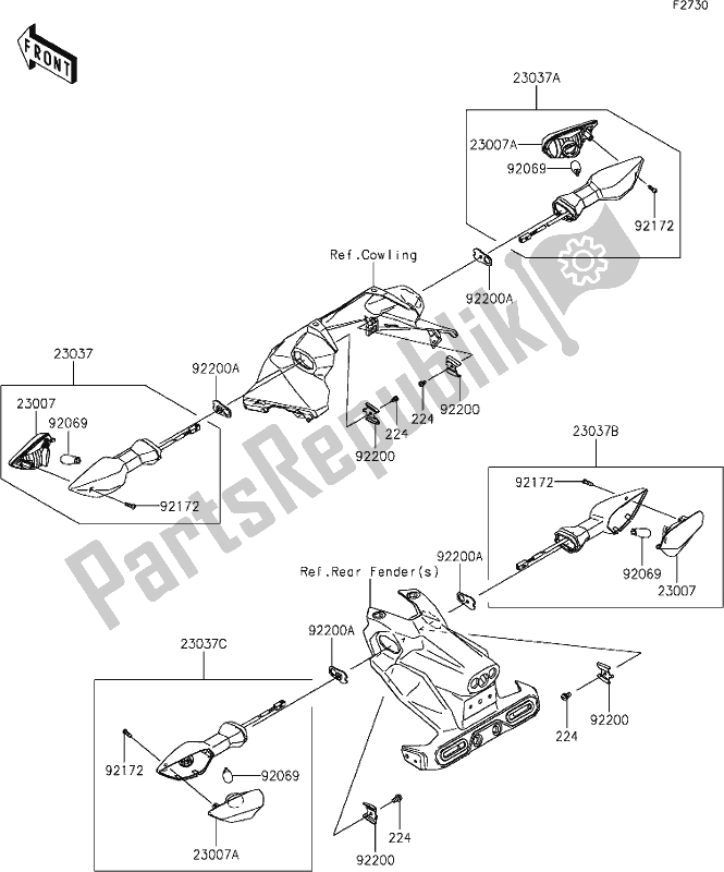 Todas as partes de 56 Turn Signals do Kawasaki Z 400 2019