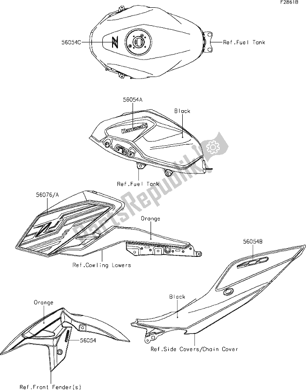 All parts for the 63 Decals(orange)(dlf) of the Kawasaki Z 400 2019