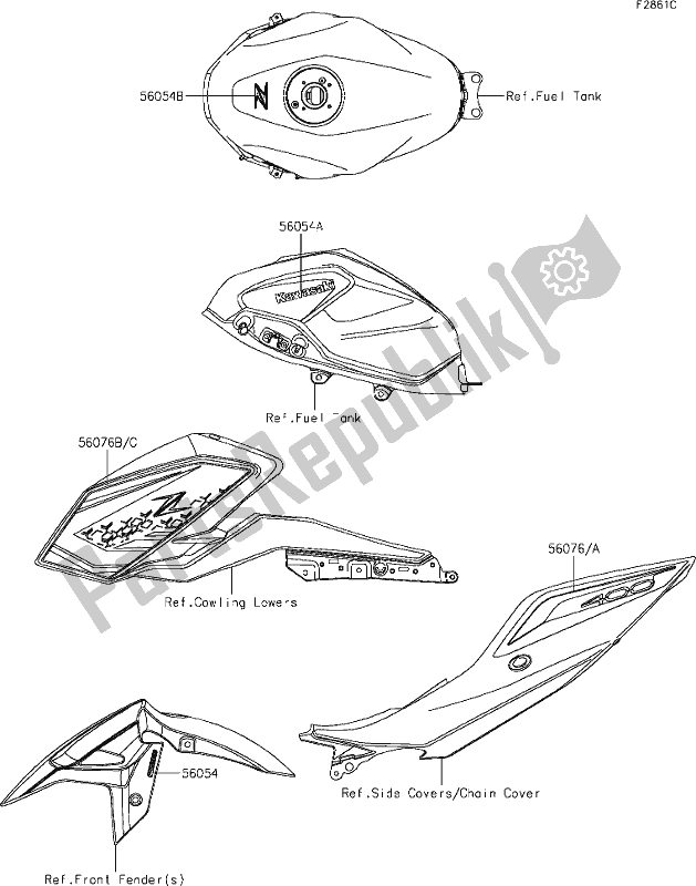 All parts for the 64 Decals(gray)(dlf) of the Kawasaki Z 400 2019