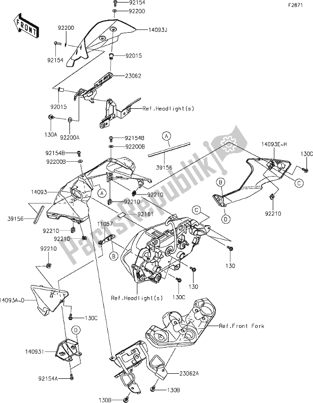 All parts for the 65 Cowling of the Kawasaki Z 400 2019