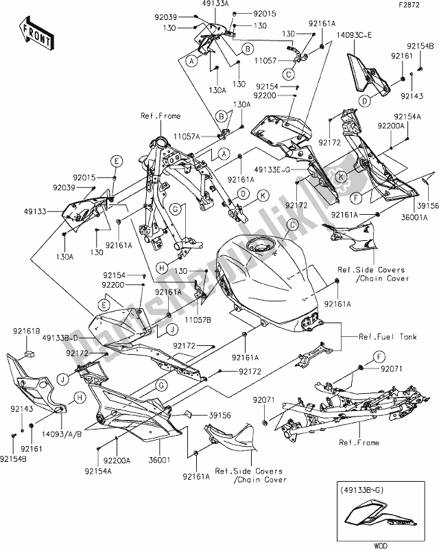 All parts for the 66 Cowling Lowers of the Kawasaki Z 400 2019