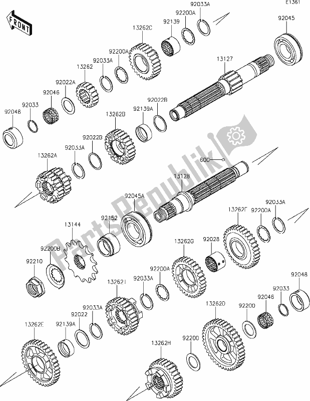 All parts for the 11 Transmission of the Kawasaki Z 400 2020