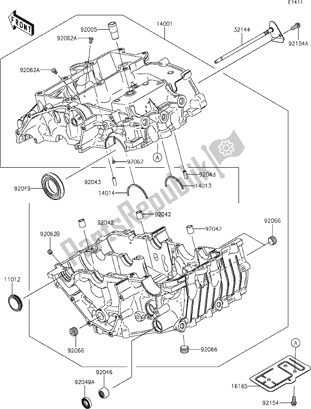 All parts for the 14 Crankcase of the Kawasaki Z 400 2020