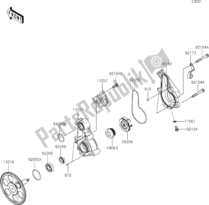 All parts for the 26 Water Pump of the Kawasaki Z 400 2020