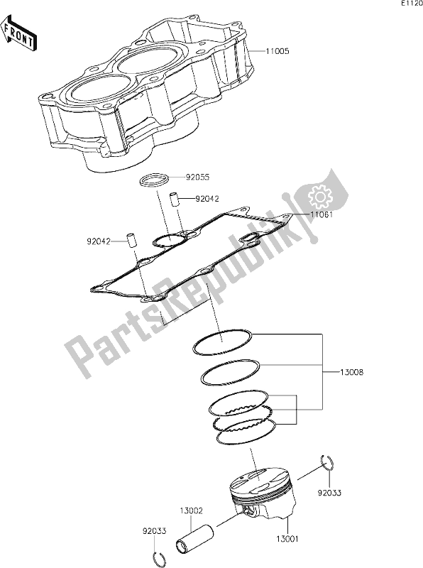 All parts for the 3 Cylinder/piston(s) of the Kawasaki Z 400 2020