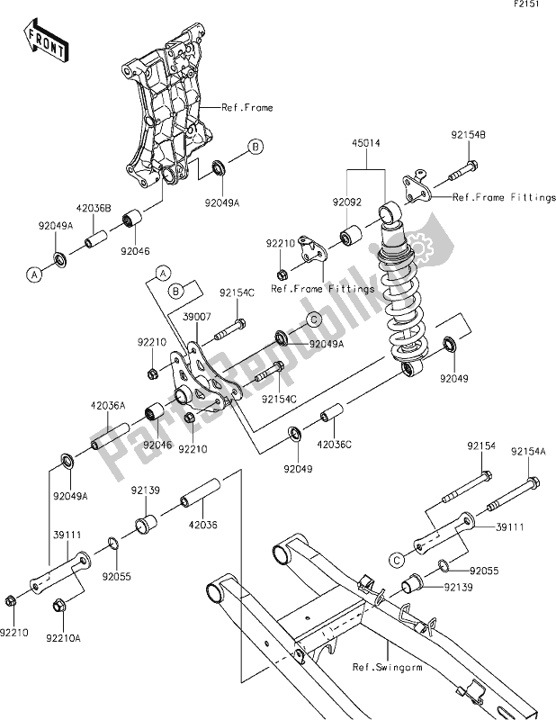 All parts for the 33 Suspension/shock Absorber of the Kawasaki Z 400 2020