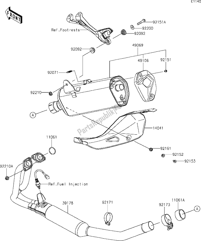 All parts for the 5 Muffler(s) of the Kawasaki Z 400 2020