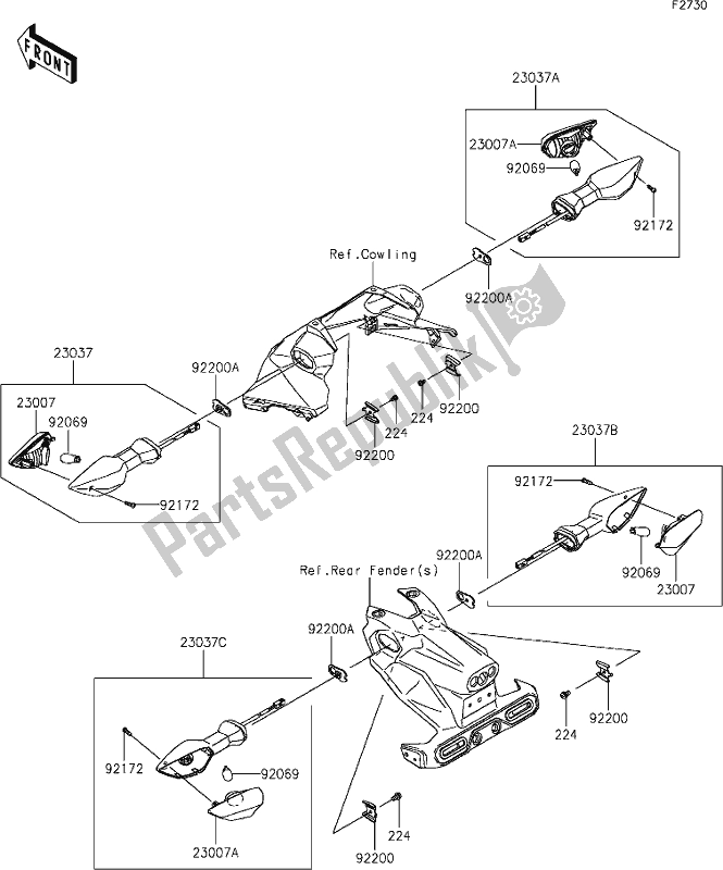 All parts for the 56 Turn Signals of the Kawasaki Z 400 2020