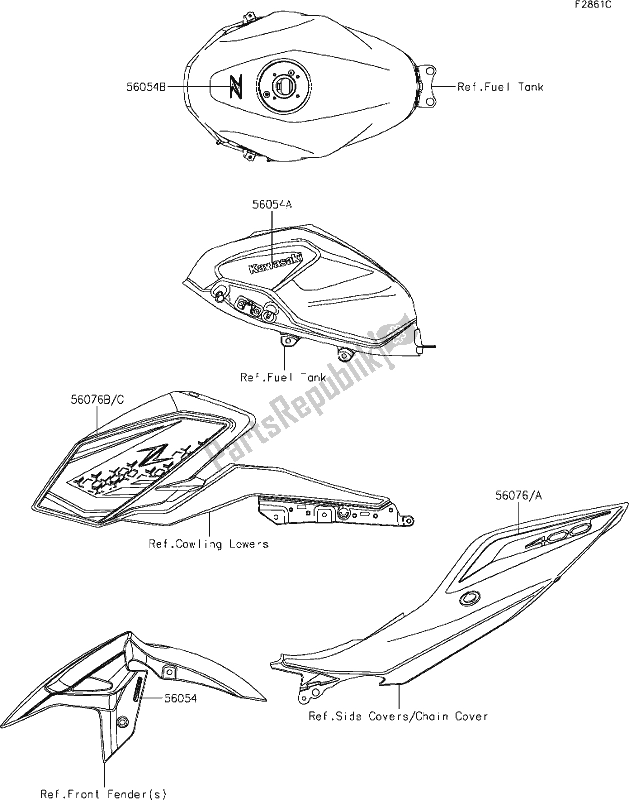Tutte le parti per il 64 Decals(gray)(dlf) del Kawasaki Z 400 2020