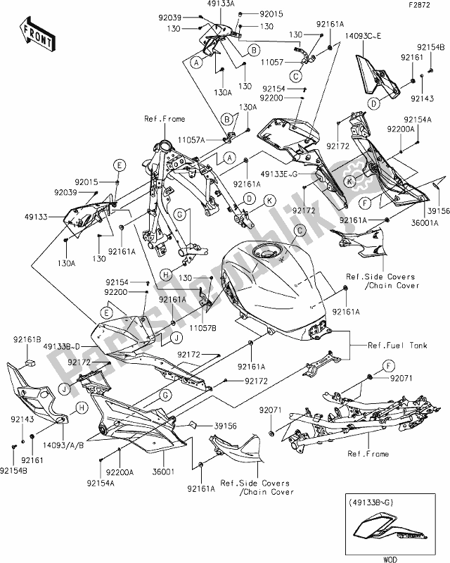 All parts for the 66 Cowling Lowers of the Kawasaki Z 400 2020