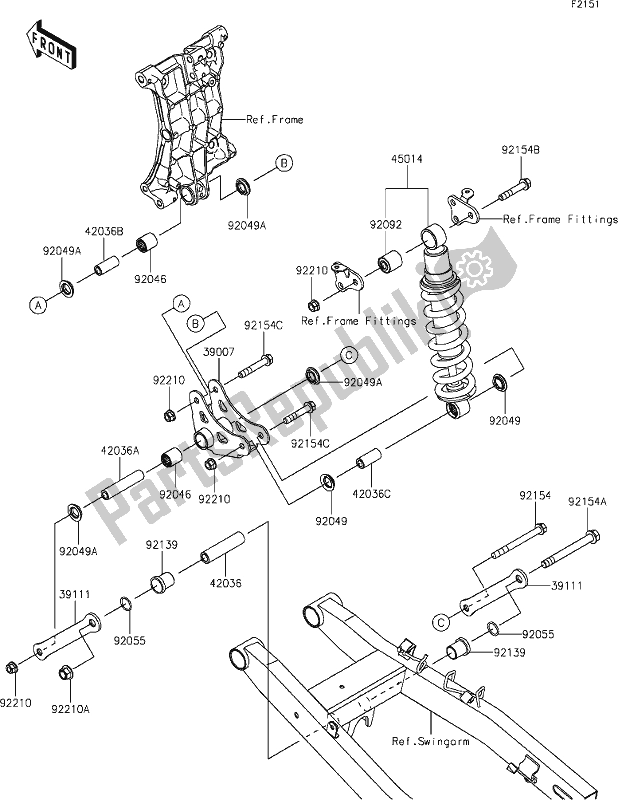 Alle onderdelen voor de 33 Suspension/shock Absorber van de Kawasaki Z 400 2021