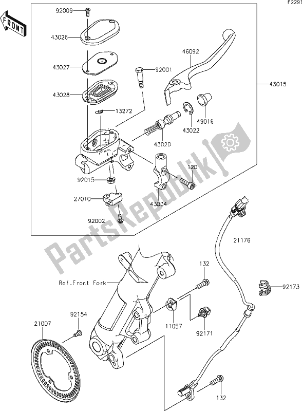 Alle onderdelen voor de 43 Front Master Cylinder van de Kawasaki Z 400 2021