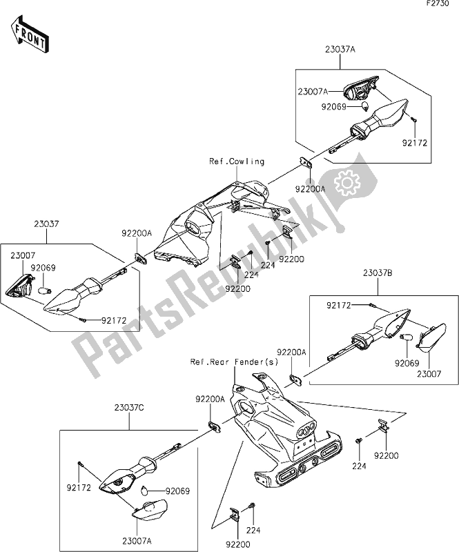 All parts for the 56 Turn Signals of the Kawasaki Z 400 2021