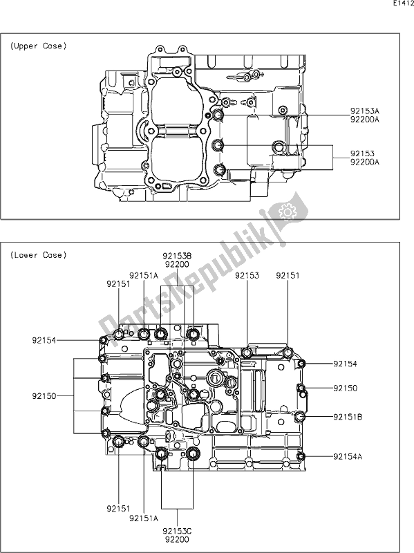 Todas as partes de 15 Crankcase Bolt Pattern do Kawasaki Z 650 2020